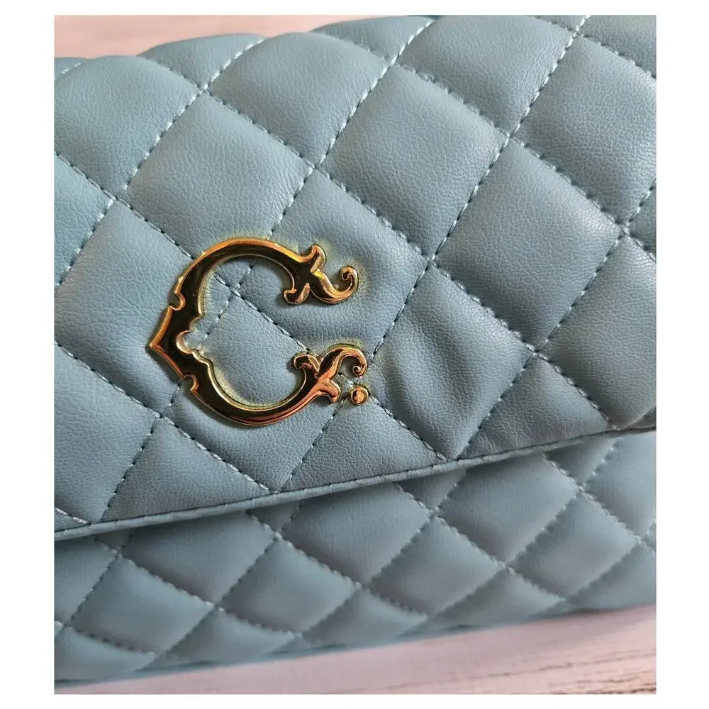 C. Wonder Blue Quilted Isla Satchel Shoulder Bag Purse Chain Strap New